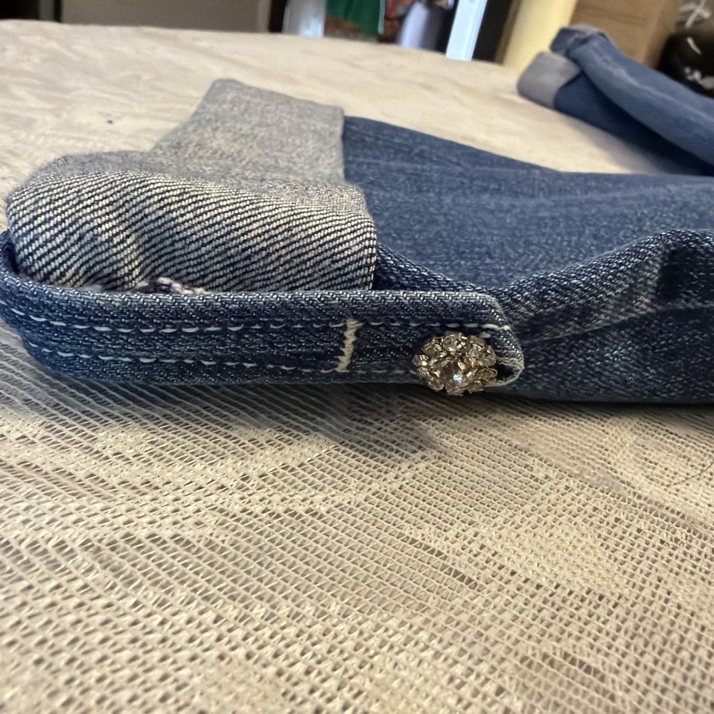 New NYDJ Marilyn Button Hem Straight Leg Capri Cuffed Jeans 14P/W34/L19 - Picture 13 of 13